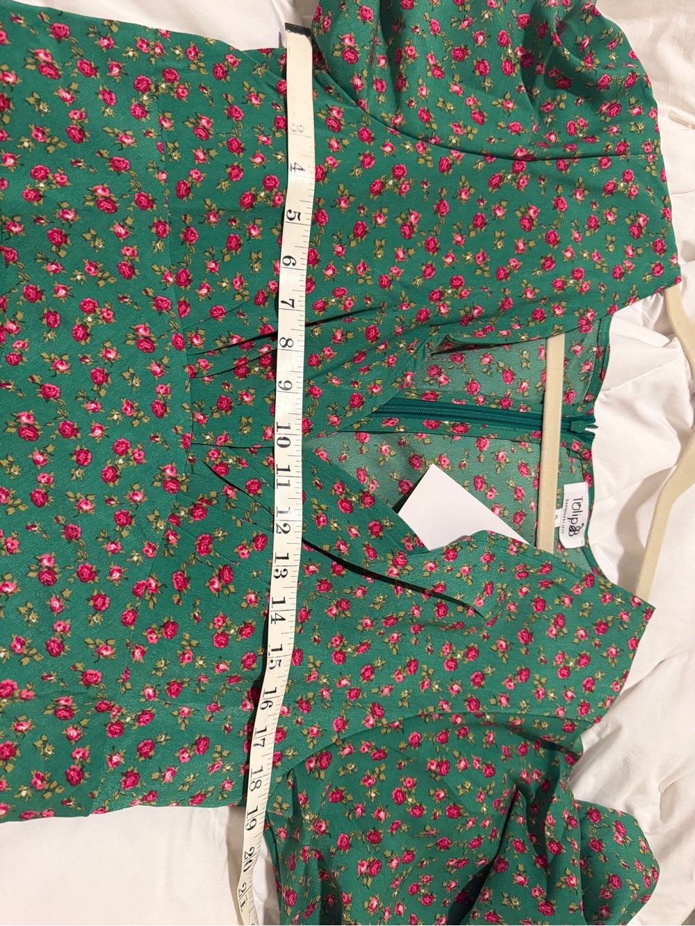 Green Midi Dress with Pink Floral Print by - Picture 11 of 12